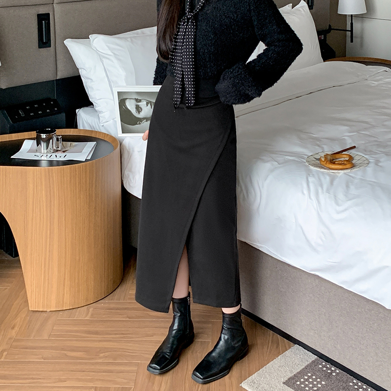 毛呢半身裙女2025冬新款中長款遮肚子呢子高腰不規則百褶長裙