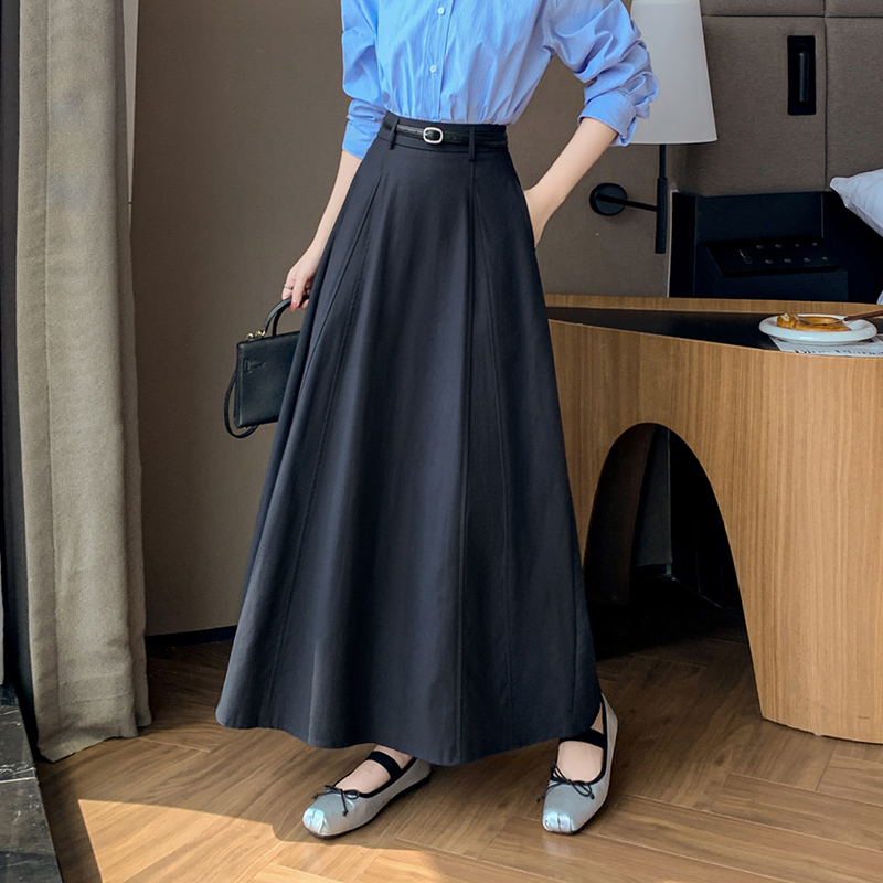 中長款天絲棉半身裙女2025秋新款高腰A字大擺OL過膝傘裙長裙