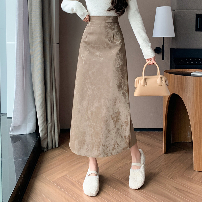國風直筒皮裙女2025秋冬新款中長款半身裙pu皮裙顯瘦百搭半裙
