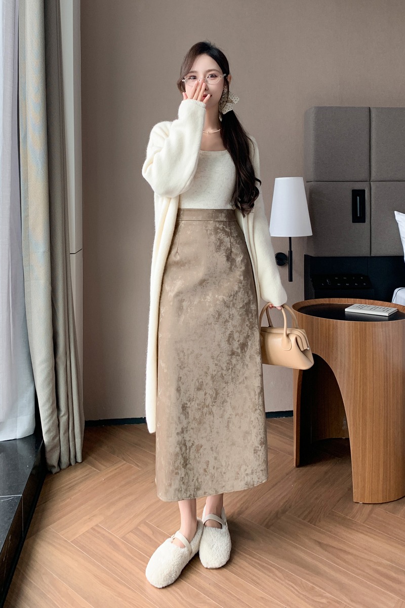 國風直筒皮裙女2025秋冬新款中長款半身裙pu皮裙顯瘦百搭半裙