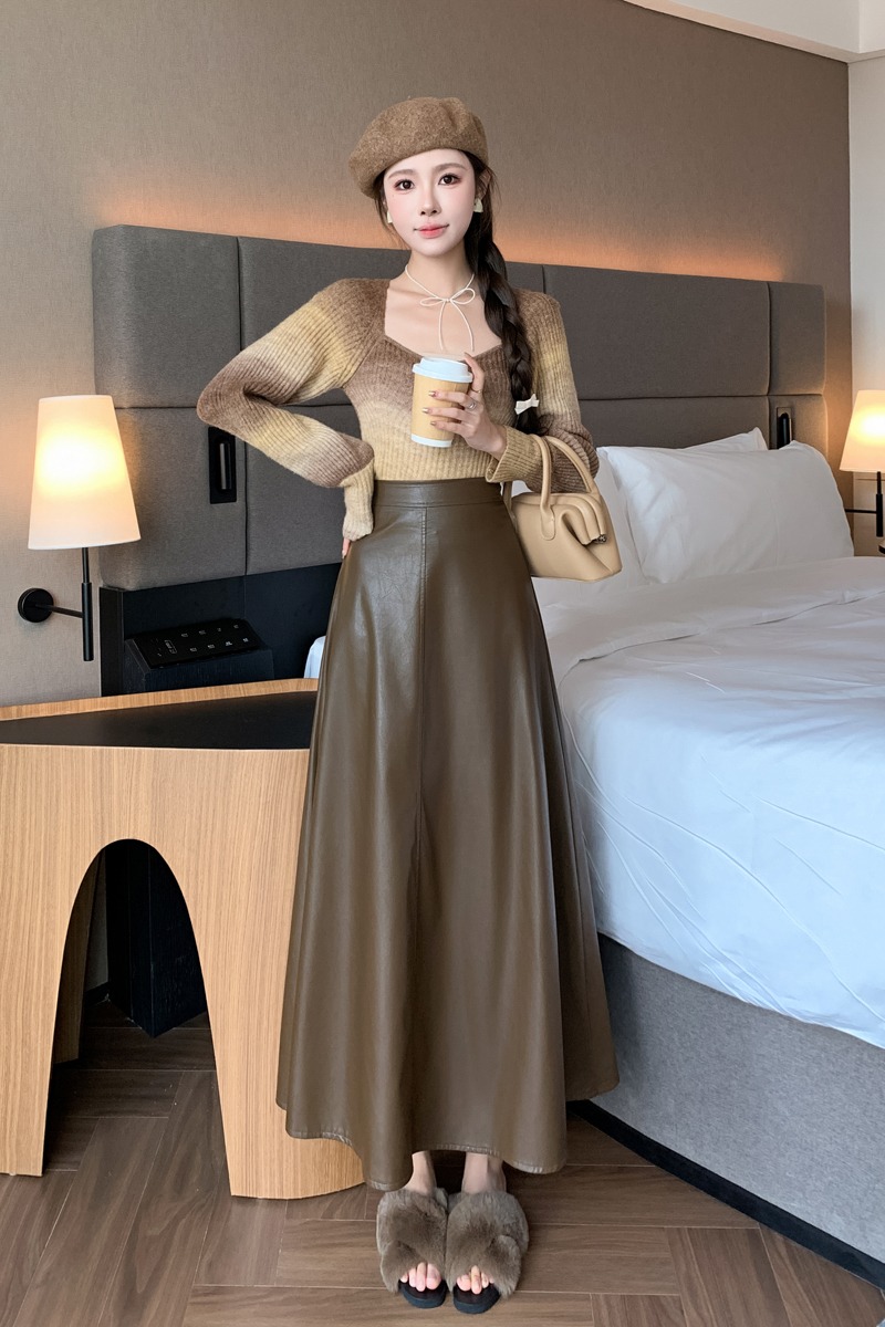 pu皮半身裙女2025秋冬大擺皮裙高腰中長裙a字裙遮胯顯瘦長裙