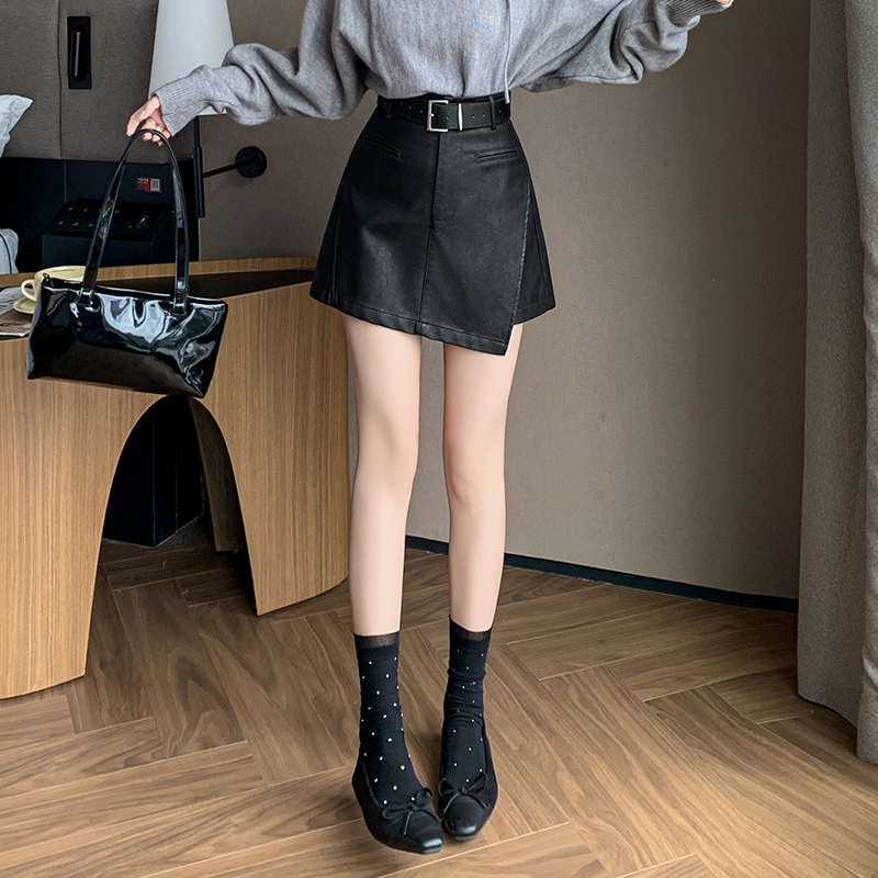 皮裙褲女2025秋冬休閑皮褲裙百搭半身裙pu皮短裙高腰a字裙褲