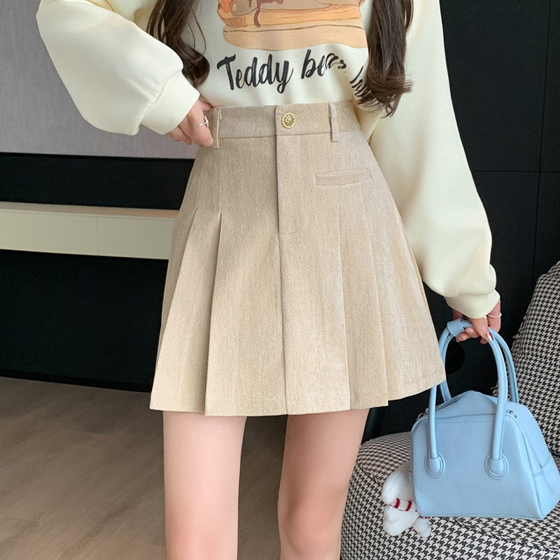 毛呢短裙女2025秋冬新款呢子a字裙高腰防走光短褲百褶半裙女