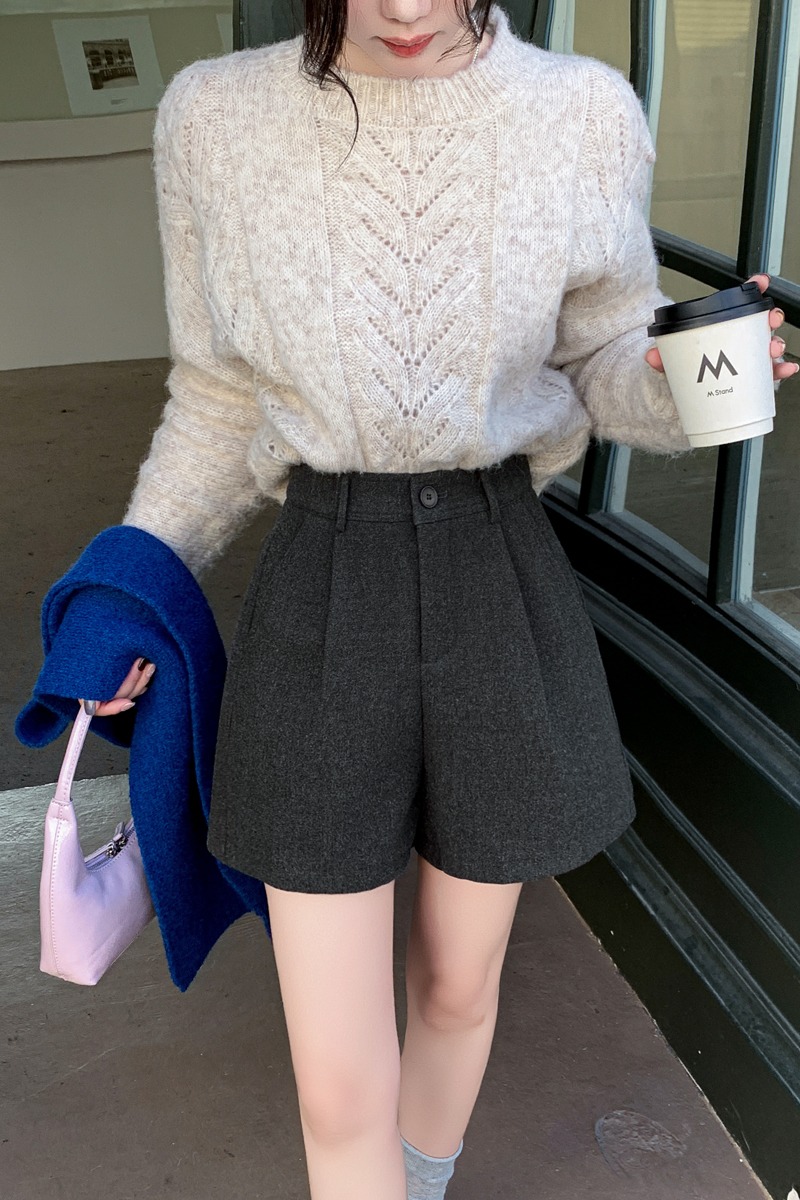 毛呢靴褲女2025秋冬百搭呢子高腰闊腿休閑褲A字紐扣顯瘦短褲