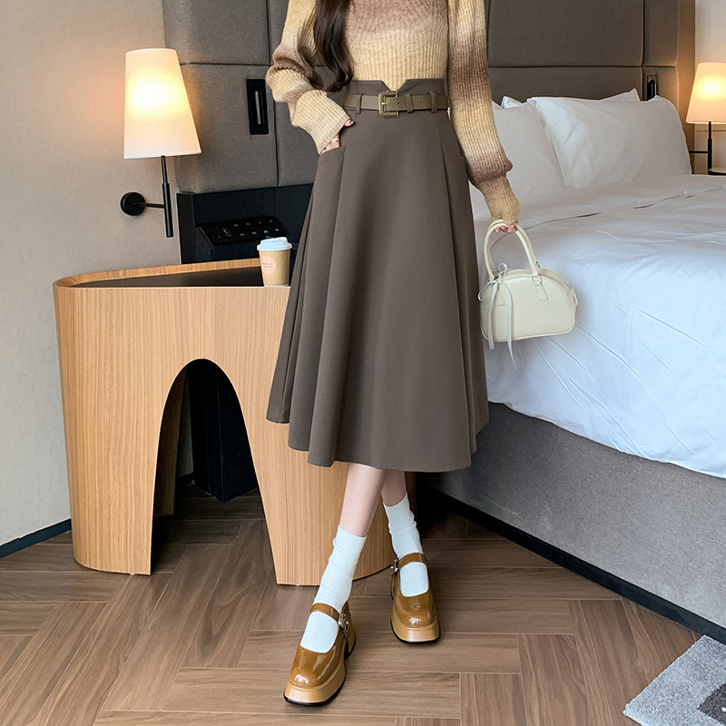 毛呢半身裙女2025秋冬款中長款顯瘦遮胯呢子高腰大擺a字長裙