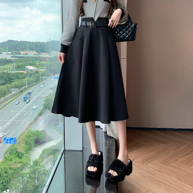 毛呢半身裙女2025秋冬款中長款顯瘦遮胯呢子高腰大擺a字長裙