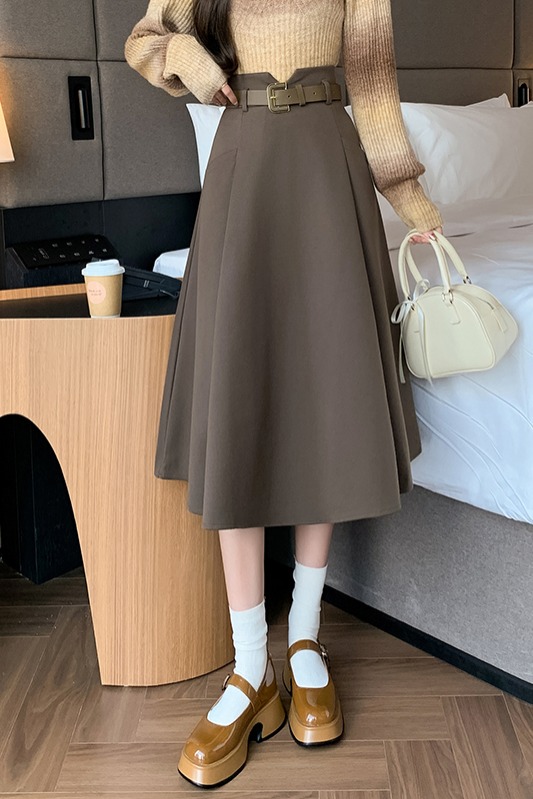 毛呢半身裙女2025秋冬款中長款顯瘦遮胯呢子高腰大擺a字長裙