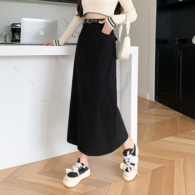 實拍燈芯絨半身裙女2025秋冬中長款半裙顯瘦復古赫本風高腰直筒裙