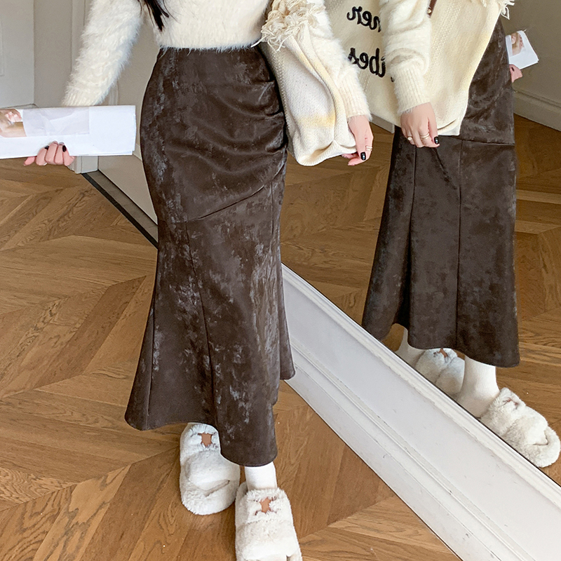 有貨魚尾皮裙女2025秋冬新款中長款半身裙pu皮裙褶皺百搭半裙