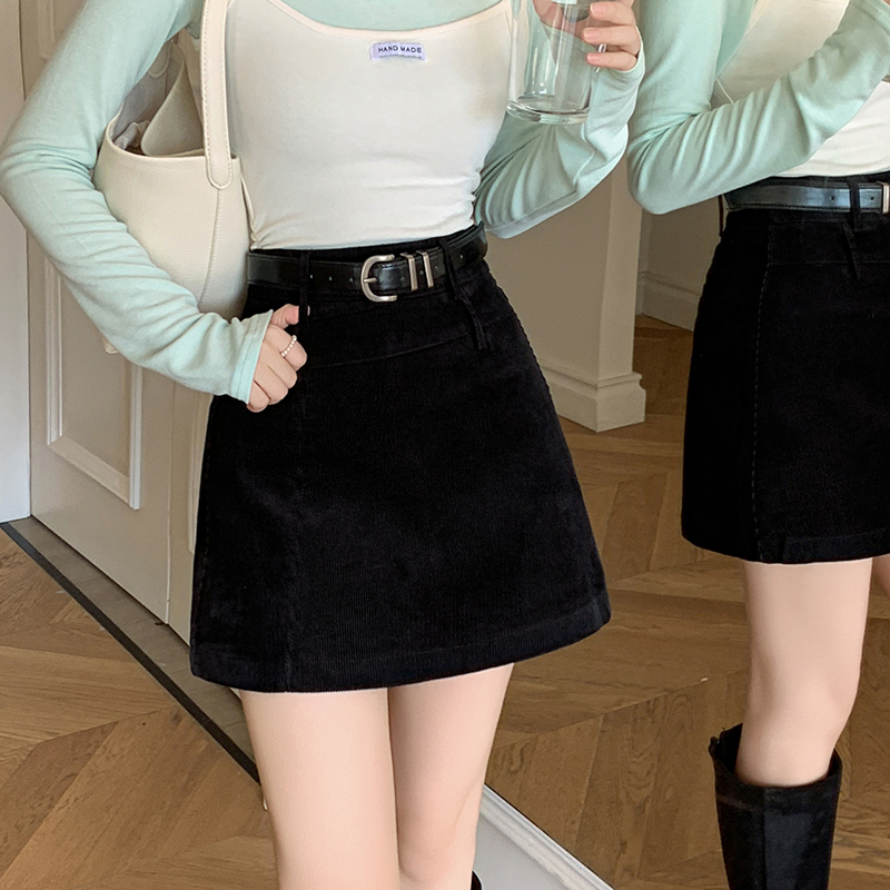 有貨A字短裙女2025秋冬裝新款高腰燈芯絨呢子防走光短褲半身裙女