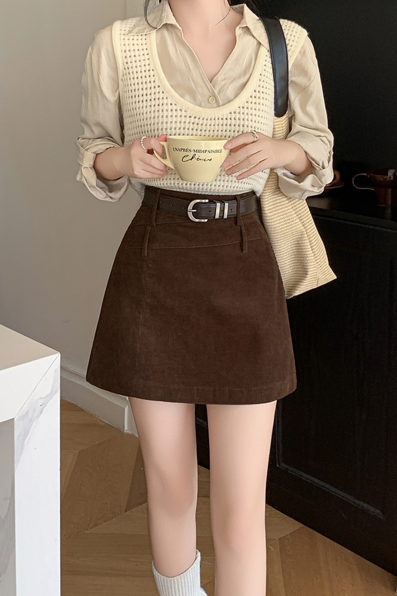 有貨A字短裙女2025秋冬裝新款高腰燈芯絨呢子防走光短褲半身裙女
