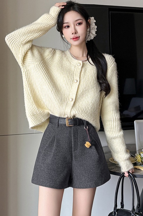 有貨休閑短褲女2025秋冬新款高腰西裝毛呢短褲口袋呢子A字闊腿褲