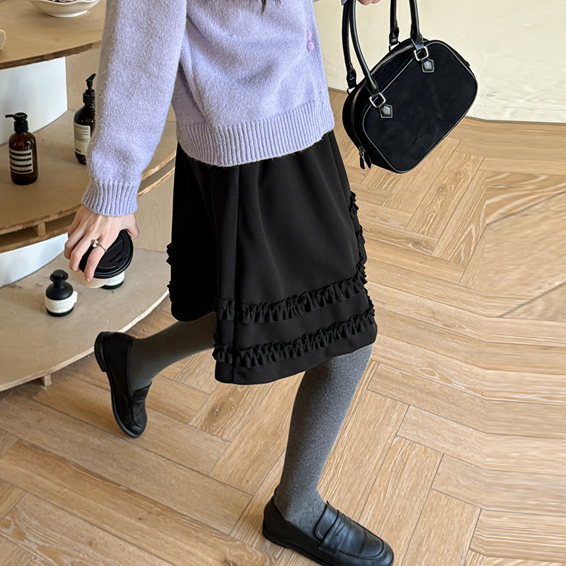 毛呢短裙女2025秋冬款呢子a字裙高腰半身裙木耳邊超好看5分中裙