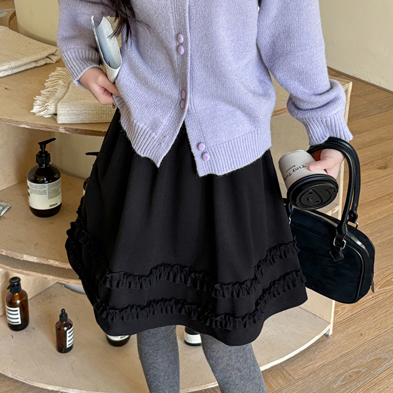 毛呢短裙女2025秋冬款呢子a字裙高腰半身裙木耳邊超好看5分中裙