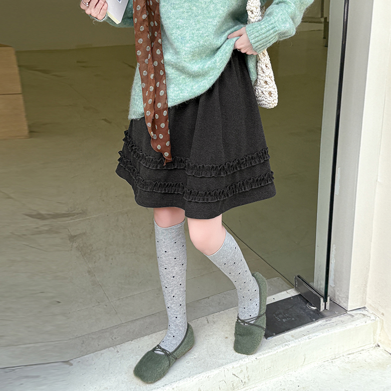 毛呢短裙女2025秋冬款呢子a字裙高腰半身裙木耳邊超好看5分中裙