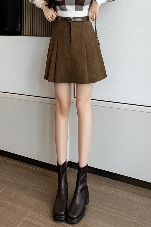有貨A字短裙女2025秋冬新百褶裙高腰燈芯絨呢子防走光短褲半身裙