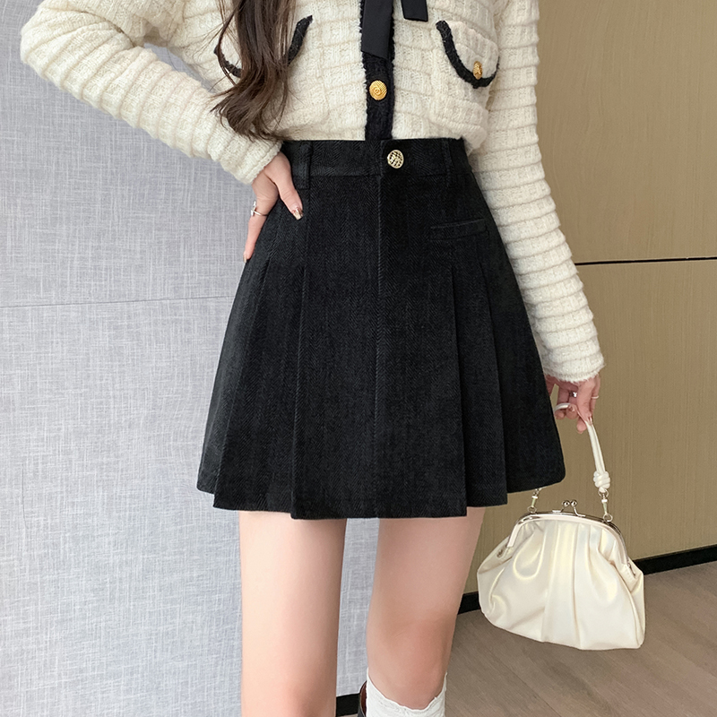 毛呢短裙女2025秋冬新款呢子a字裙高腰防走光短褲百褶半裙女