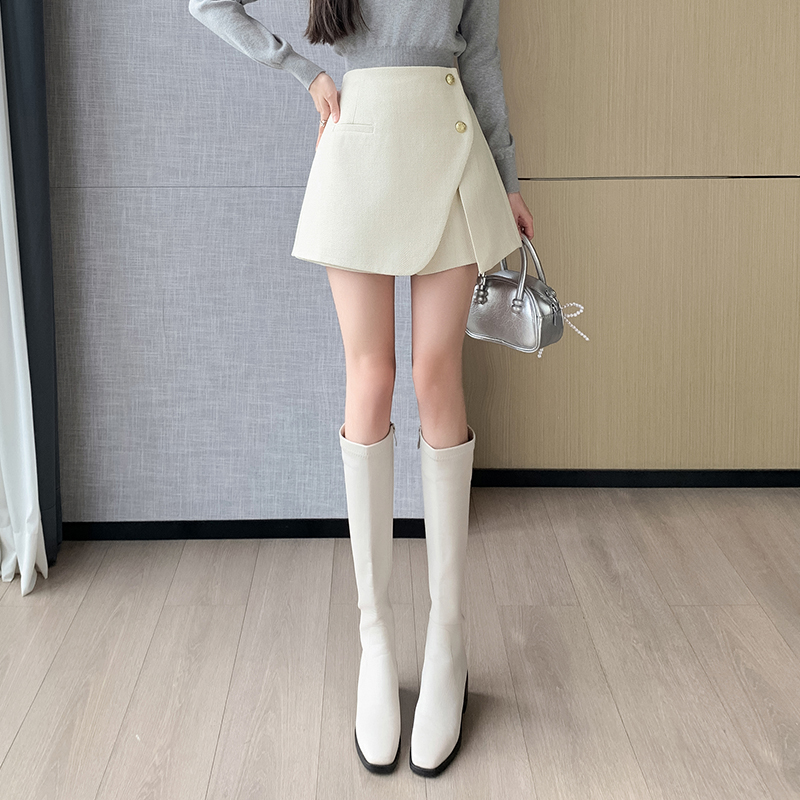 毛呢短裙女2025秋冬新款呢子a字裙高腰防走光短褲百褶半裙女