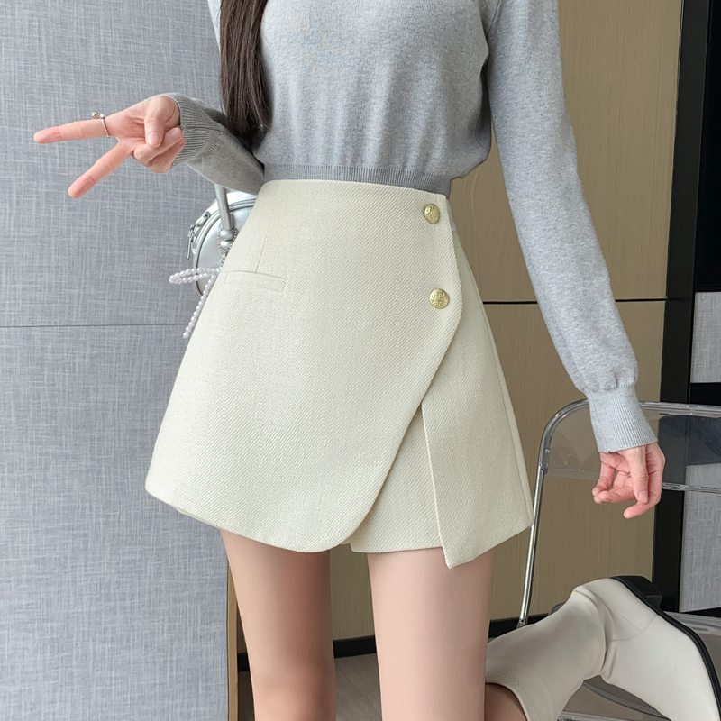 毛呢短裙女2025秋冬新款呢子a字裙高腰防走光短褲百褶半裙女