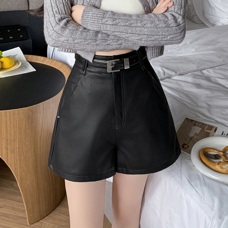 MY15781# 皮短裤抗皱高腰a字阔腿打底靴裤pu皮裤靴裤子外穿女裝貨源...