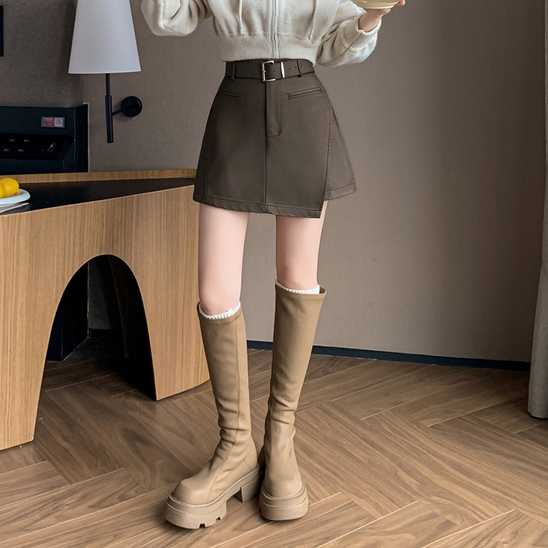 有貨皮裙褲女2025秋冬休閑皮褲裙百搭半身裙pu皮短裙高腰a字裙褲