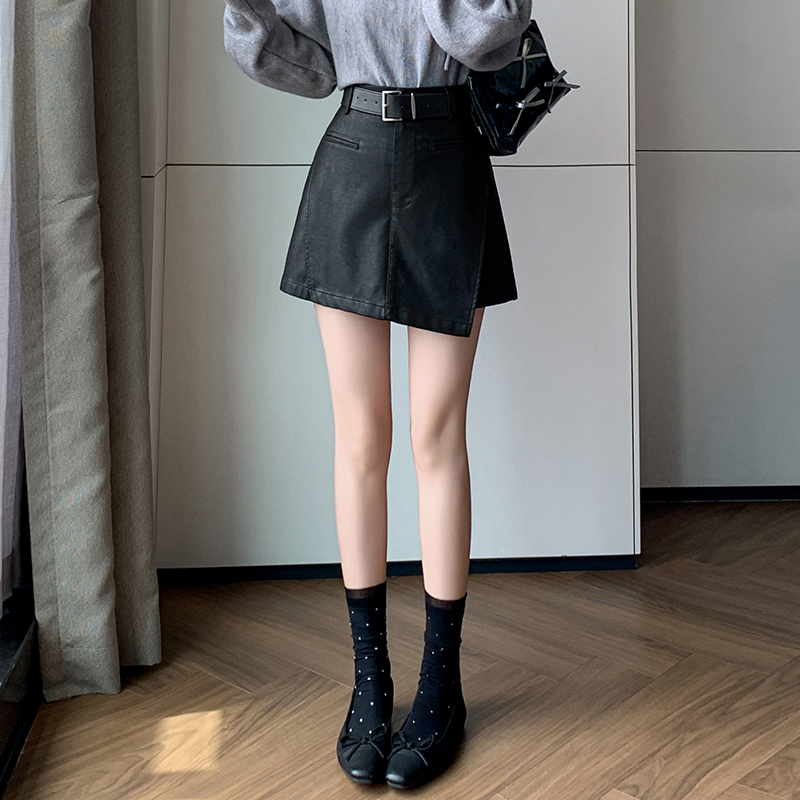 有貨皮裙褲女2025秋冬休閑皮褲裙百搭半身裙pu皮短裙高腰a字裙褲
