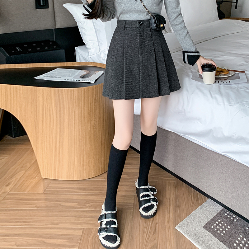 有貨毛呢短裙女2025冬裝新款呢子a字裙高腰防走光短褲百褶半裙女