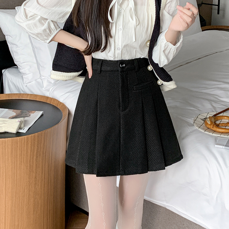 有貨毛呢短裙女2025冬裝新款呢子a字裙高腰防走光短褲百褶半裙女
