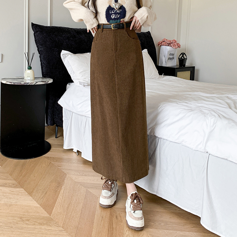 有貨燈芯絨半身裙女2025秋冬中長款半裙顯瘦復古赫本風高腰直筒裙
