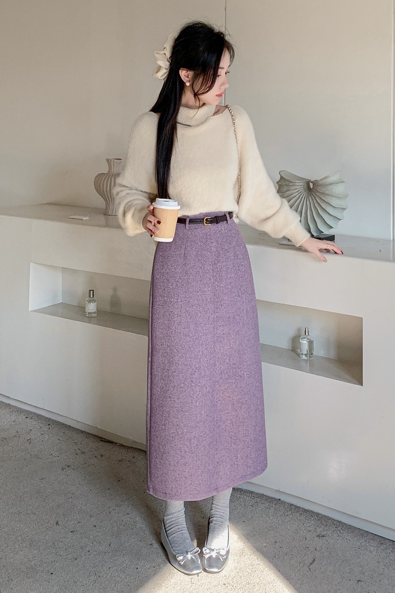 有貨毛呢半身裙女2025秋冬中長款顯瘦呢子高腰直筒長裙毛呢裙子