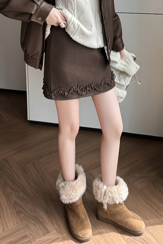 毛呢短裙女2025秋冬款呢子a字裙高腰防走光短褲木耳邊超好看半裙