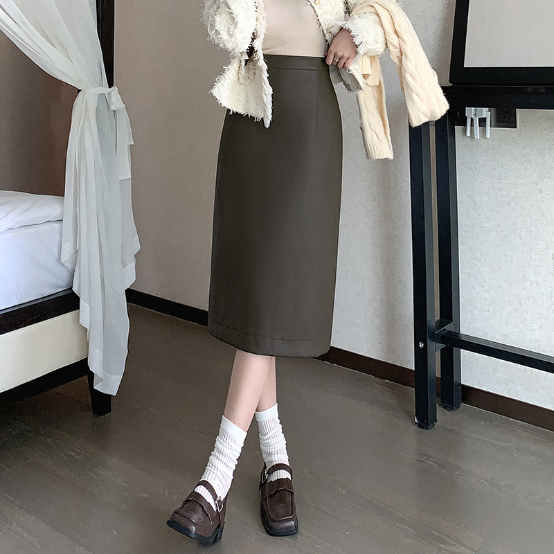 有貨直筒裙女2025秋冬中長款皮裙半身裙pu包臀高腰簡約顯瘦半裙子