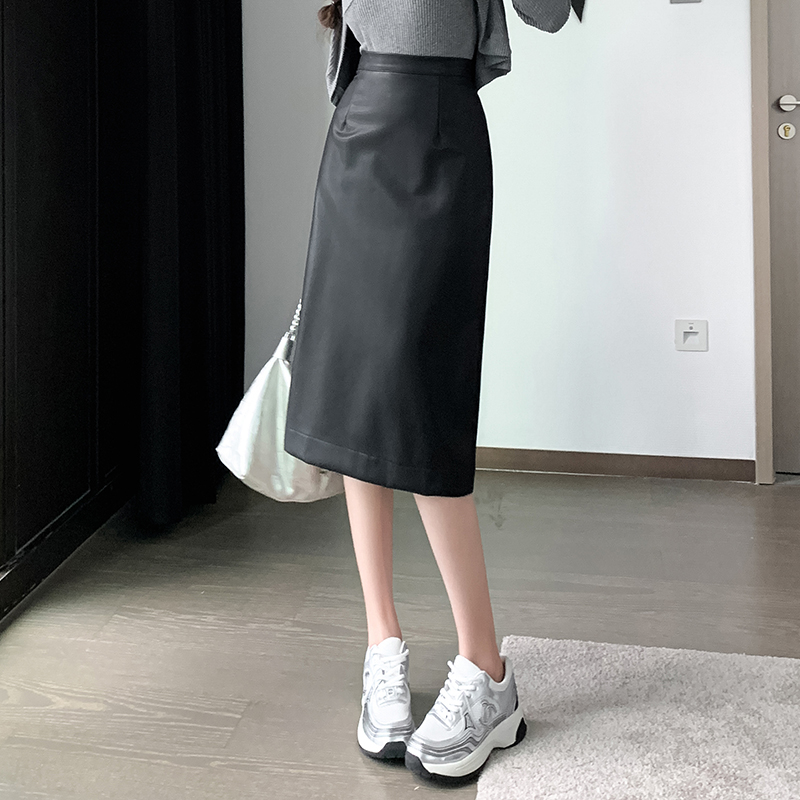 有貨直筒裙女2025秋冬中長款皮裙半身裙pu包臀高腰簡約顯瘦半裙子