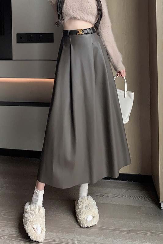 有貨皮裙女2025冬新大擺皮裙高腰中長裙a字裙遮胯顯瘦pu皮半身裙