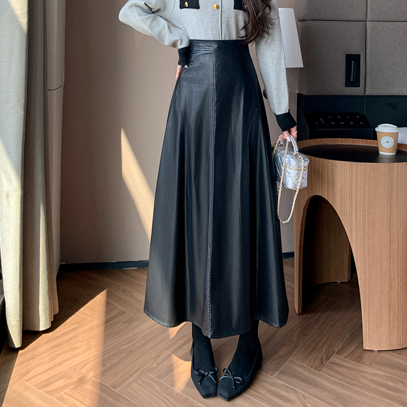 有貨pu皮半身裙女2025秋冬大擺皮裙高腰中長裙a字裙遮胯顯瘦長裙