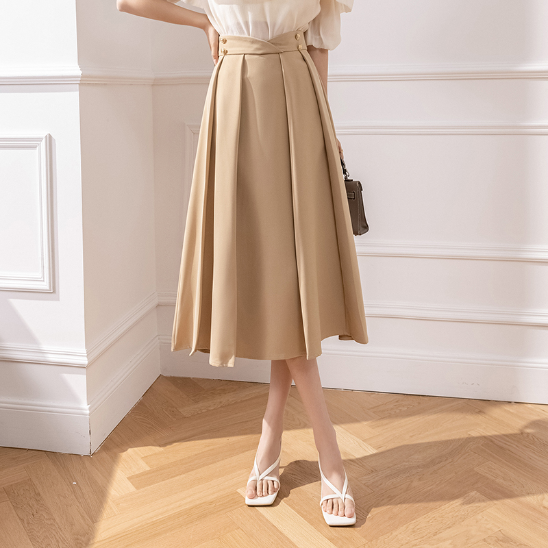 MY16769# 新款半身裙女中长款遮胯高腰设计感a字百褶裙伞裙子女裝貨源...