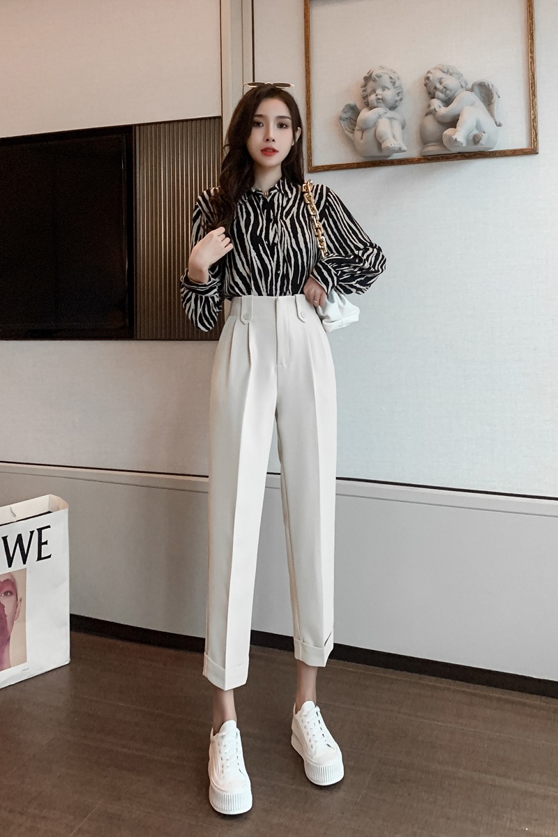 蘿卜休閑褲女2026春夏新款高腰9分煙管小腳褲韓版西裝哈倫褲長褲
