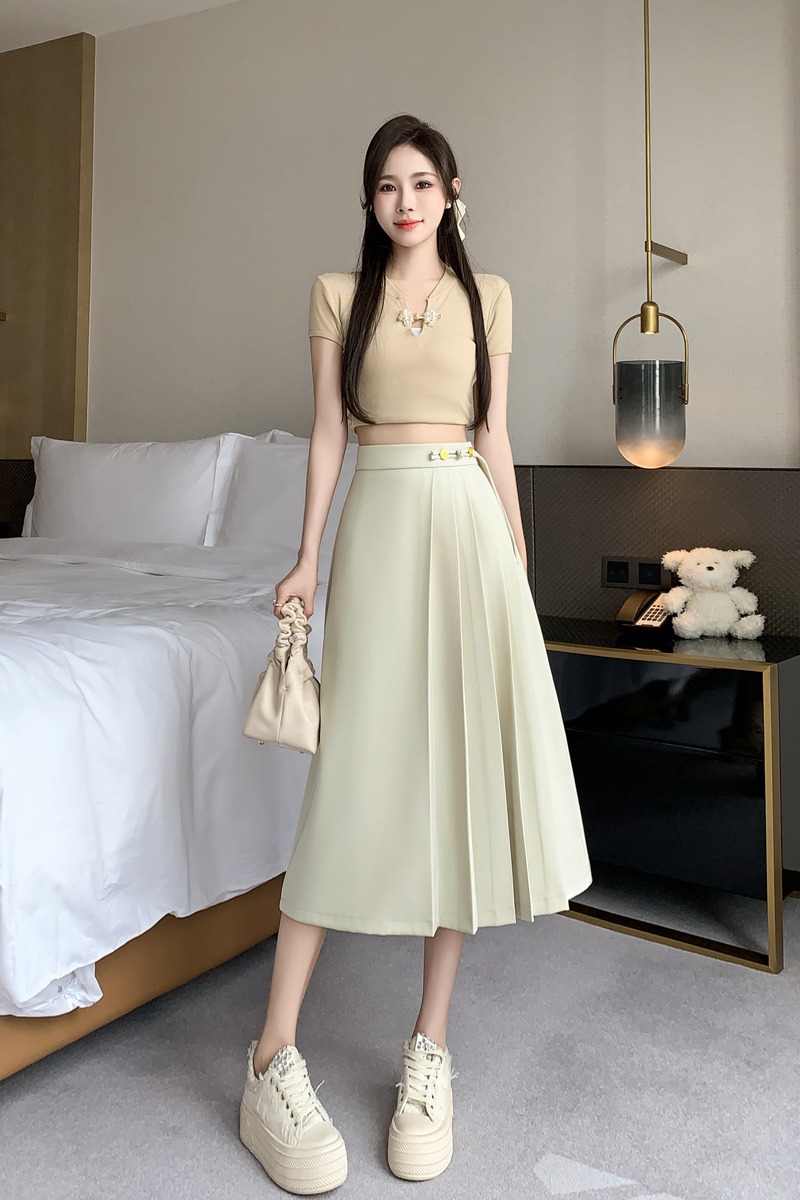 半身裙女2026春夏新中式國風百褶裙中長款復古遮肚遮胯西裝裙女