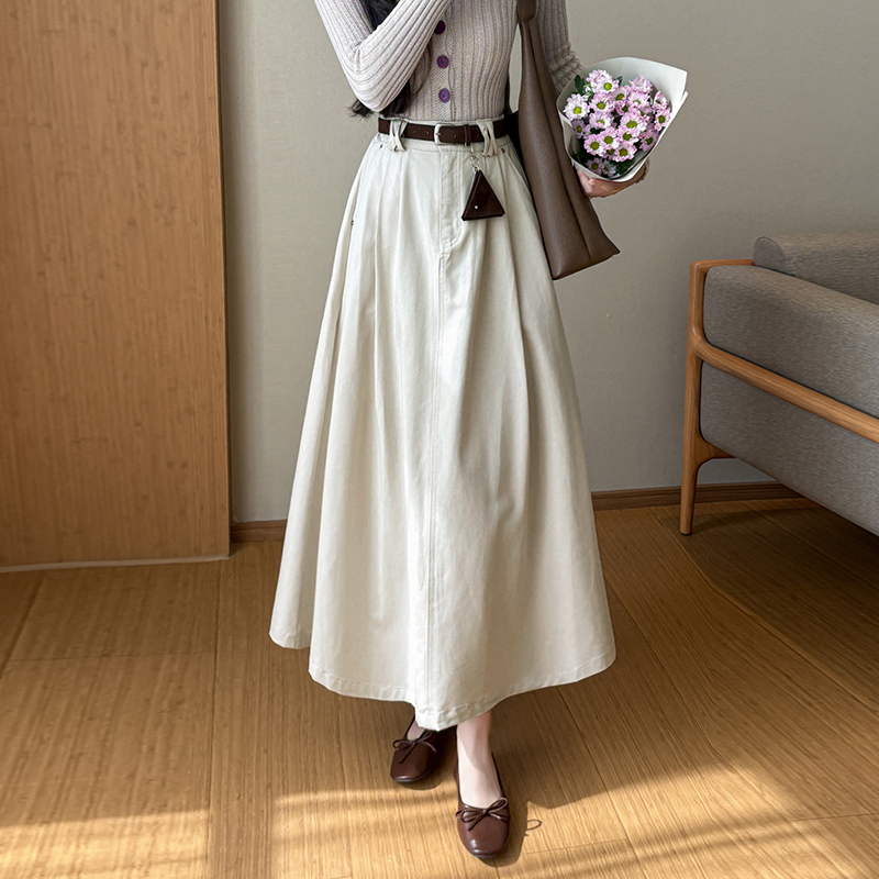 MY17608# 中长款天丝棉半身裙新高腰A字大摆OL过膝伞裙百褶长裙女裝...