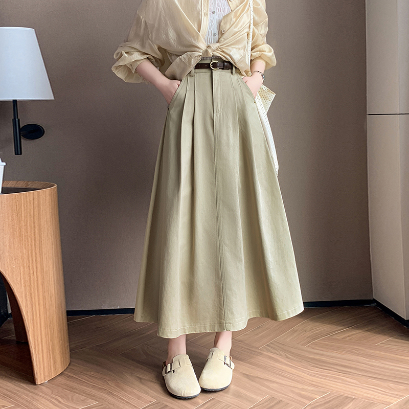 中長款半身裙女2026春夏新款高腰A字大擺休閑OL過膝傘裙百褶長裙