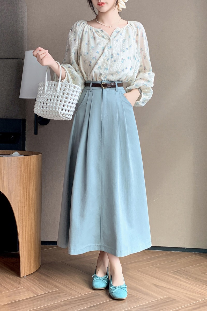 中長款半身裙女2026春夏新款高腰A字大擺休閑OL過膝傘裙百褶長裙