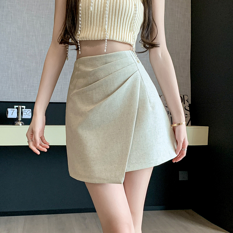 百褶半身裙女2026春夏高腰遮肚顯瘦a字褶皺西裝短裙包臀裙