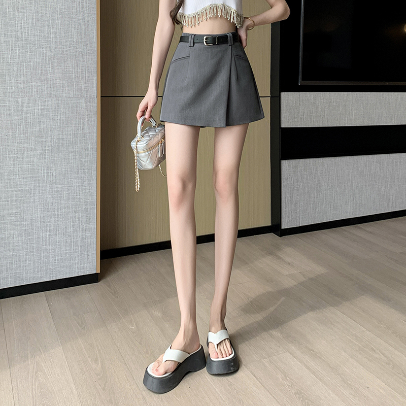 2026春夏設計感西裝裙褲女復古百褶高腰A字闊腿短褲腰帶褲裙