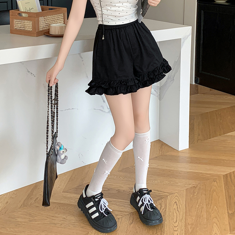 木耳邊短褲女2026春夏新款花苞褲休閑少女松緊腰短裙褲花邊棉短褲