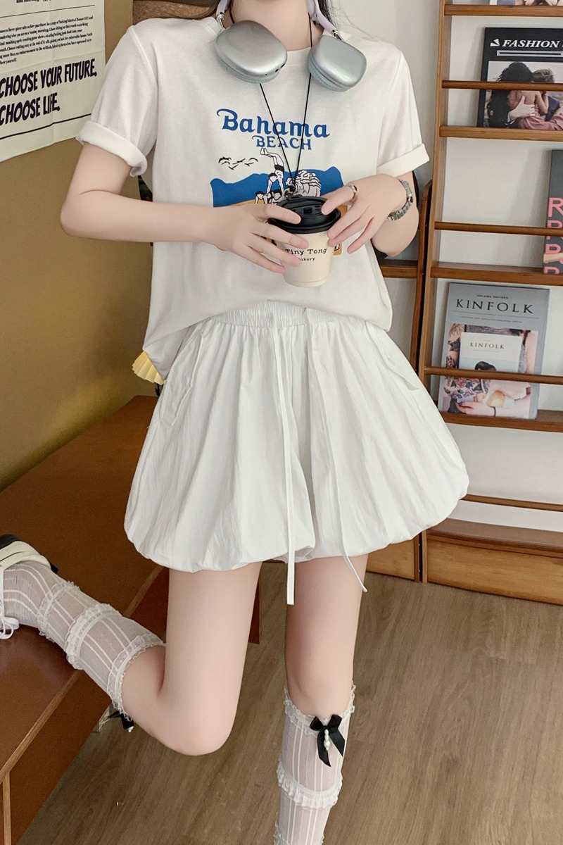 白色花苞短裙褲女2026春夏新款泡泡花苞傘裙燈籠高腰a字短褲裙
