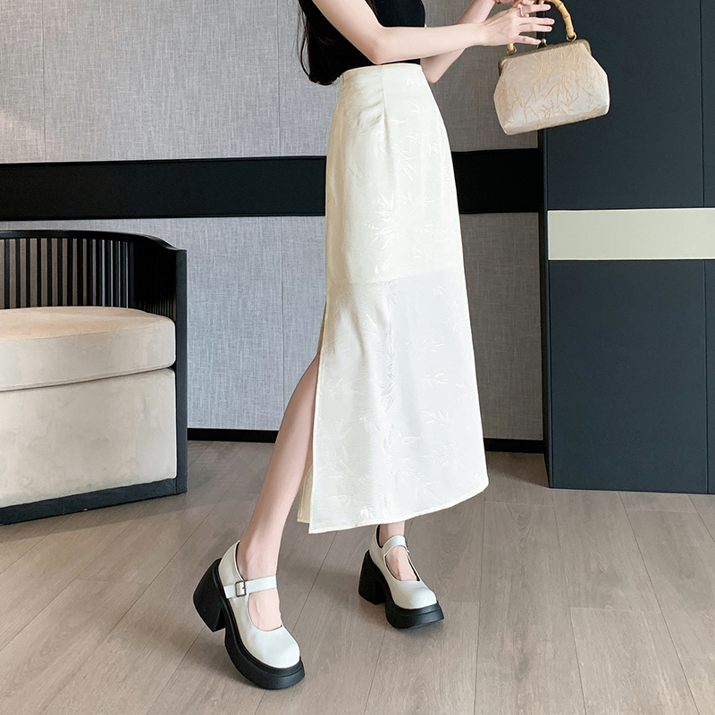 新中式國風復古A字半身裙女2026春夏新款中長款緞面飄逸長裙