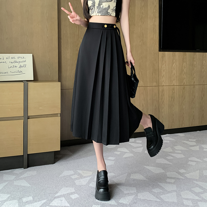 半身裙女2026春夏新中式國風百褶裙中長款復古遮肚遮胯西裝裙女