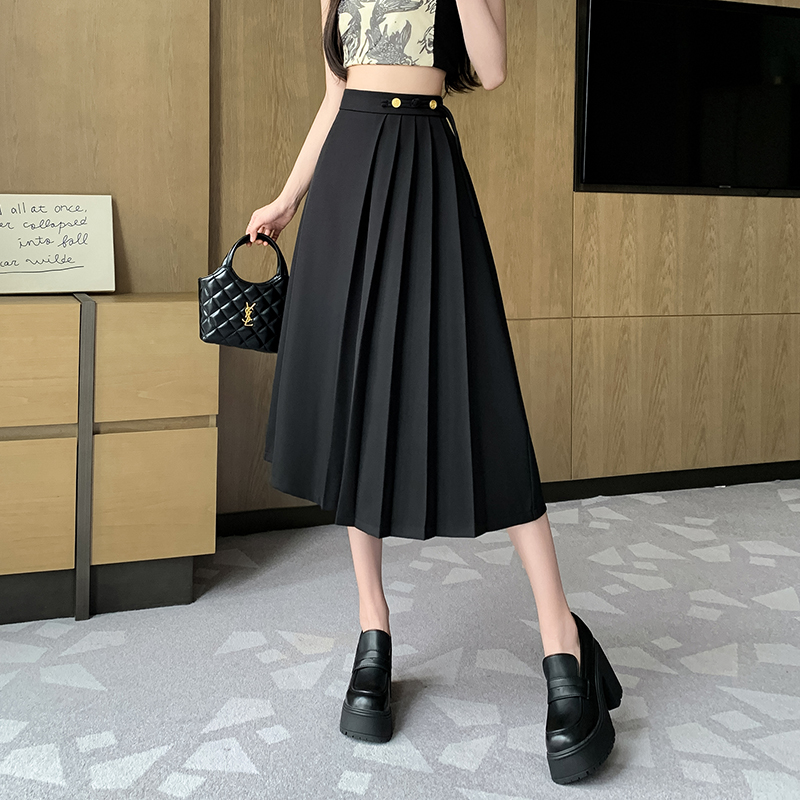 半身裙女2026春夏新中式國風百褶裙中長款復古遮肚遮胯西裝裙女
