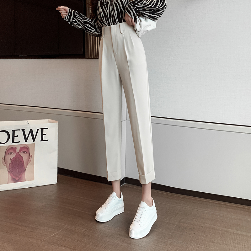 蘿卜休閑褲女2026春夏新款高腰9分煙管小腳褲韓版西裝哈倫褲長褲
