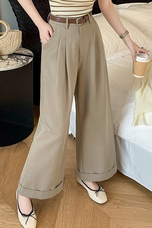 闊腿九分休閑褲女2026春夏新款天絲棉高腰顯瘦設計感高腰寬松長褲